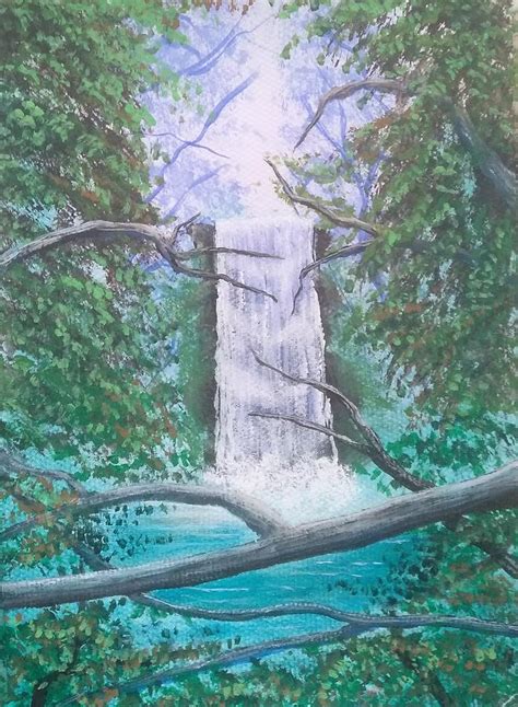 Forest Waterfall Painting By Tsc Channa