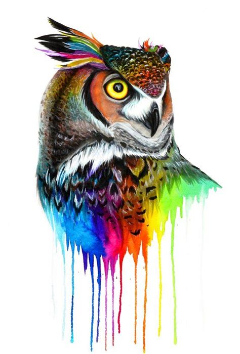 Rainbow Owl Original Etsy Owl Posters Art Prints Owl