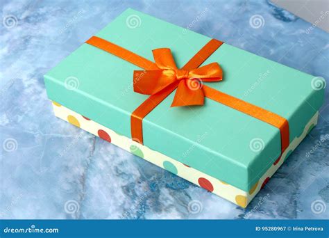Gift Box Turquoise With Satin Ribbon Stock Image Image Of Label