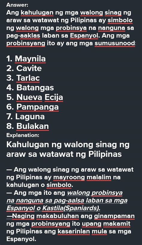 Ano Ang Kahulugan Ng Araw Sa Watawat Ng Pilipinas Brainly