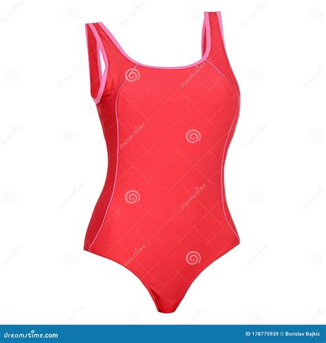 Red Women`s One Piece Swimsuit Isolated On White Background Stock Image