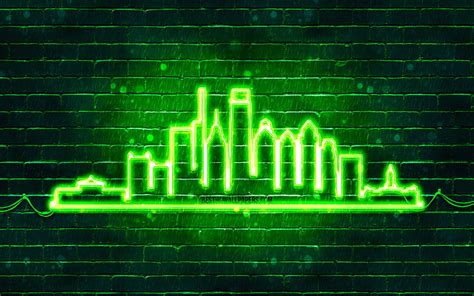 4k Free Download Philadelphia Green Neon Silhouette Green Neon