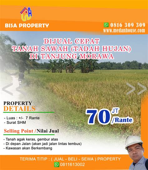 Dijual Tanah Sawah Tadah Hujan Padat Di Tanjung Morawa Rp Juta