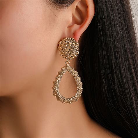 Modyle Exaggeration Large Geometric Irregular Gold Color Big Metal Dangle Earrings For Women