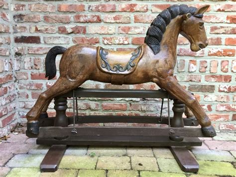 Antique Old Heavy Wooden Rocking Horse In Excellent Condition