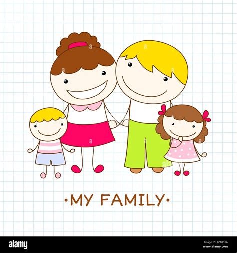 Ilustración Vectorial Con Familia Feliz Familia Alegre Mamá Papá