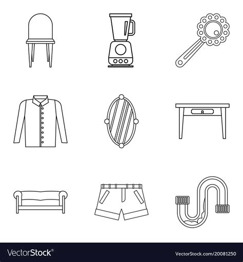 Stay Icons Set Outline Style Royalty Free Vector Image