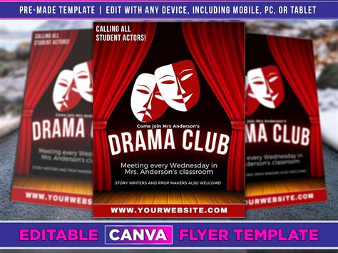 Drama Club Flyer Editable Canva Template Us Letter Size Etsy