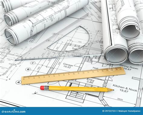 Concept Of Drawing Blueprints And Drafting Tools Royalty Free Stock