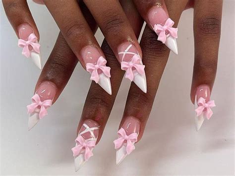 Pink Nails Designs With Bows