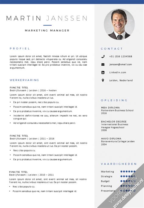Sample of a cv format. Voorbeeld CV