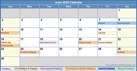 June 2030 Calendar With Holidays As Picture