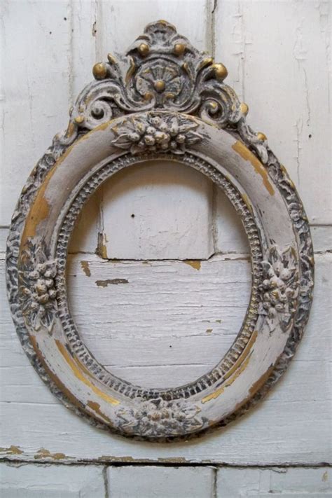 Ornate Wood Oval Frame Distressed Aged White By Anitasperodesign