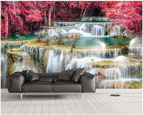 Custom Photo Mural 3d Wallpaper Maple Forest River Scenery Tv