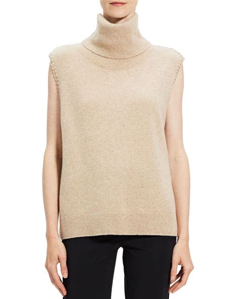 Theory Cashmere Turtleneck Sweater Vest In Natural Lyst