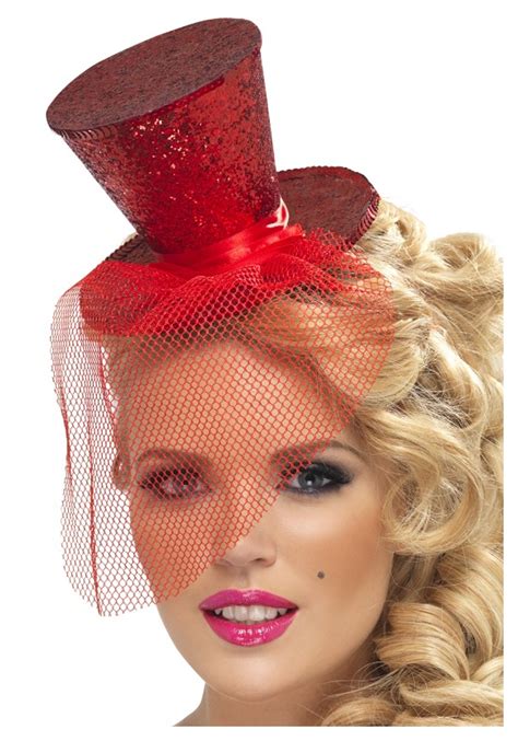 Womens Red Glitter Mini Top Hat