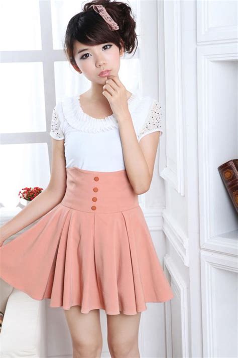 1 Cute Sweet Gyaru Off White Shirt Pink A Line Pleated Skirt