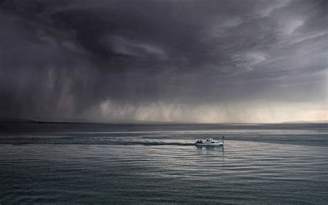 Nature Landscape Sea Storm Boat Clouds Dark Rain