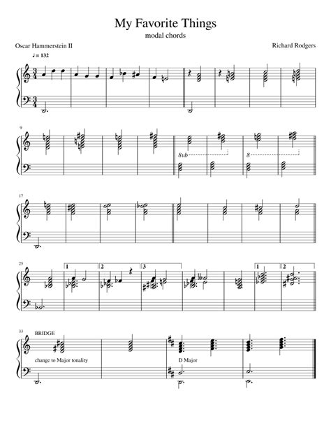 My Favorite Things Modal Chords Sheet Music For Piano Download Free