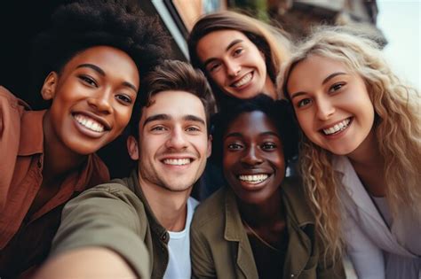 Premium Photo Group Of Multiracial Friends Taking Selfie Picture