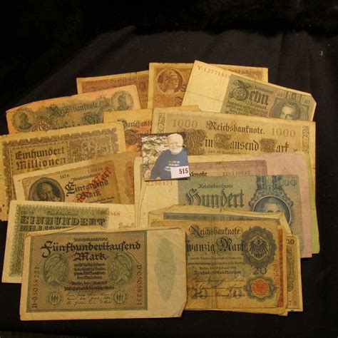 This is a list of current and historical currency of germany. Lot of (20) pieces of German currency dating 1910-1942, various denominations.
