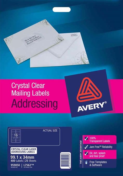 Avery® Crystal Clear Address Labels L7562 25 Avery Online Singapore