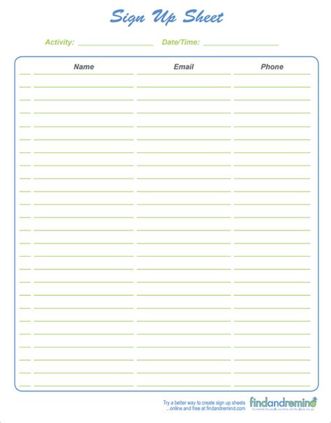 23 Sample Sign Up Sheet Templates Pdfword Pages Excel Sample