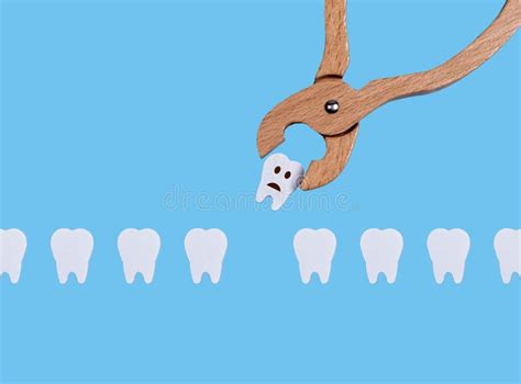Teeth Row And Dental Forceps Pulling Bad Sick Tooth With Sad Emoji