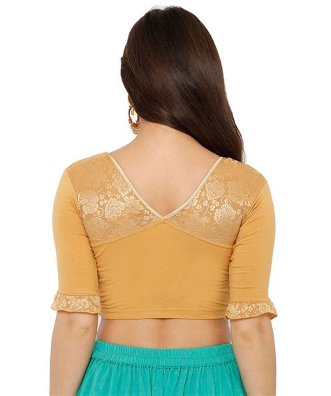 Womens Gold Lycra Stretchable Readymade Saree Blouse Om Clothing