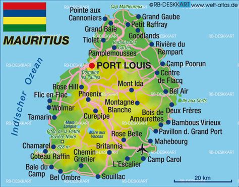 The island country of mauritius is located off the southeast coast of africa in the indian ocean. Map of Mauritius (Country) | Welt-Atlas.de