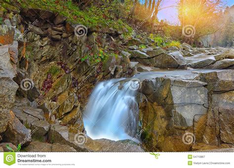 Mountain River In Autumn At Sunset Stock Image Image Of Green