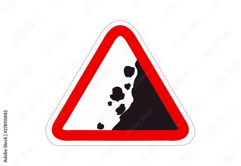 Fototapeta Falling Rocks Road Sign Warning Sign With Gravel On Road