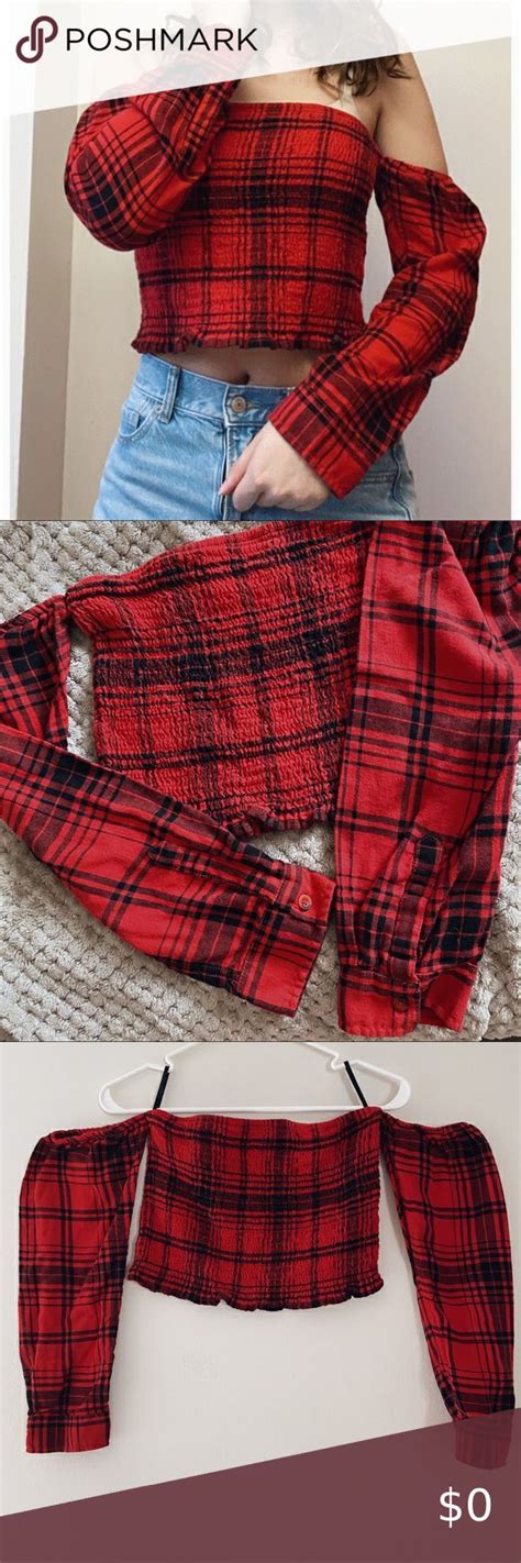 Red And Black Off The Shoulder Bandeau Flannel ️ Brand New And Never