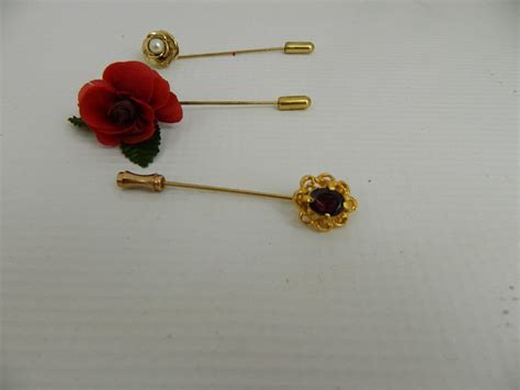 Vintage Ladies Hat Pin Lapel Pin Purple Stone Rose Petal Silk