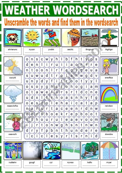 The Weather Wordsearch Esl Worksheet By Katiana