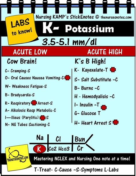 Potassium Hypokalemia Hyperkalemia Nursing Kamp Stickenotes Tbb Sen