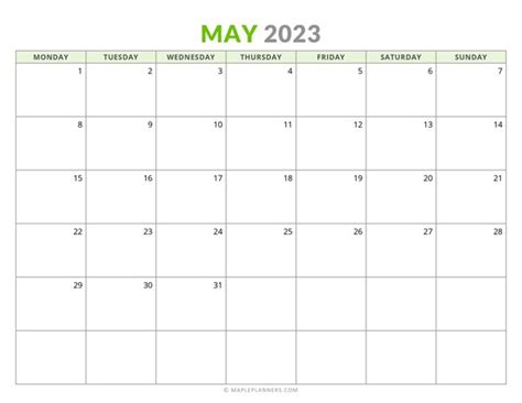 Free Printable May 2023 Monthly Calendar Monday Start