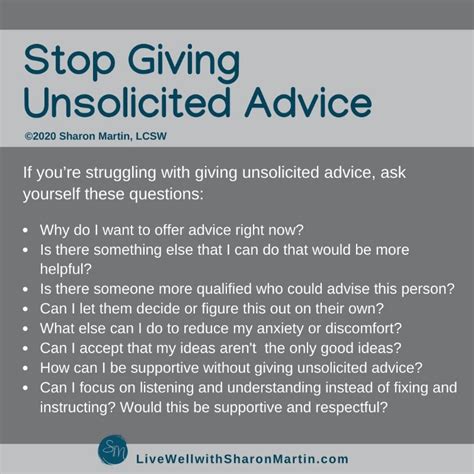 stop giving unsolicited advice sharon martin lcsw counseling san jose and campbell ca