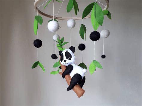 Panda Baby Mobile Montessori Nursery Decor Woodland Mobile Etsy