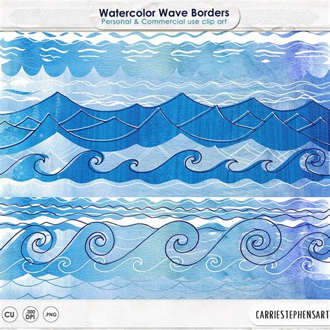 Blue Waves Clipart Watercolor Sea Background Beach Wedding Invitation