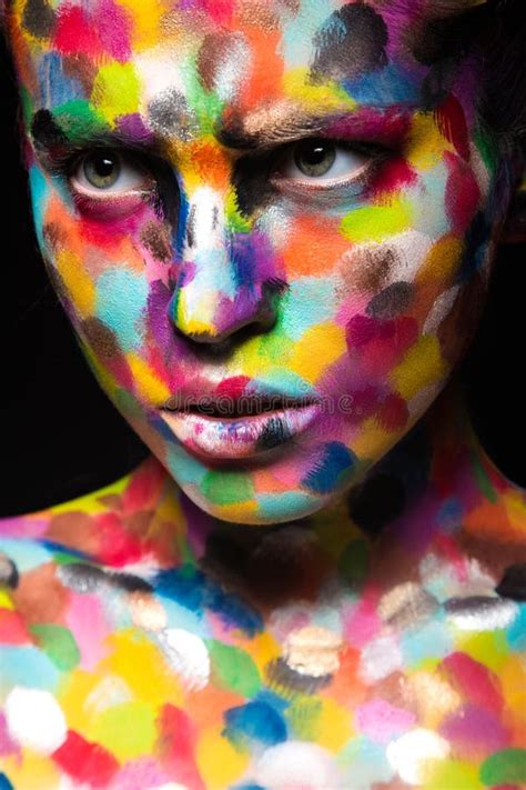 Girl With Colored Face Painted Art Beauty Image Stock Photo Image Of