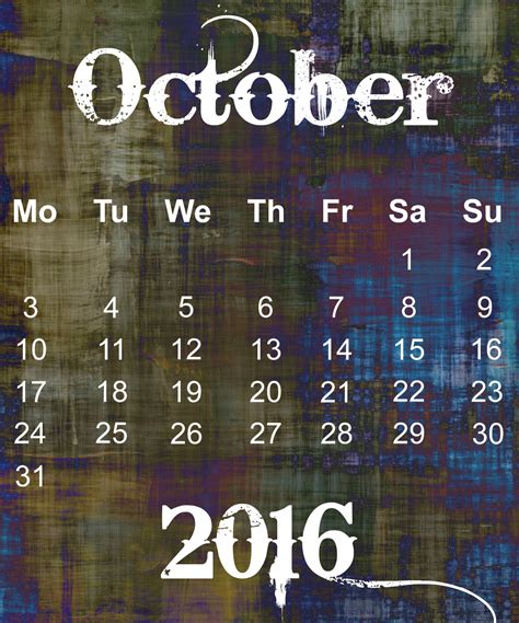 October 2016 Grunge Calendar Free Stock Photo Public Domain Pictures