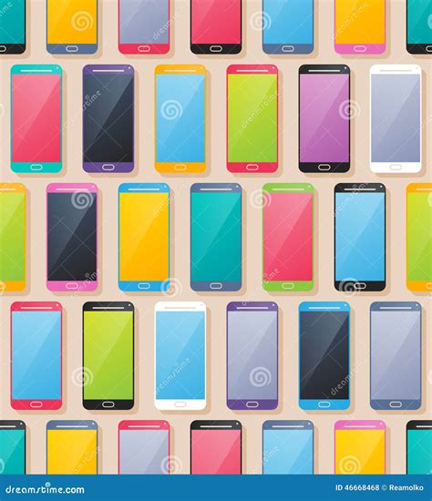 Colorful Smartphones Seamless Pattern Flat Style Stock Vector
