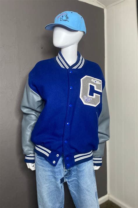 Vintage Varsity Lettermans Jacket Blue And Gray Varsity Etsy