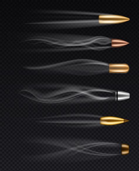Flying Bullets Realistic Different Fired Bullet In Motion With Smoke