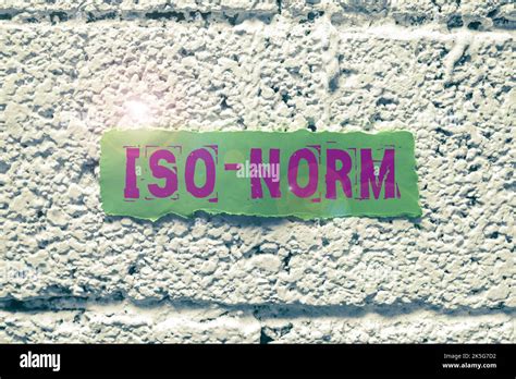 Hand Writing Sign Iso Norm Word For An Accepted Standard Or A Way Of
