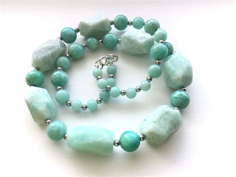 Turquoise Amazonite Chunky Gem Bead Necklace Etsy Pretty Necklaces