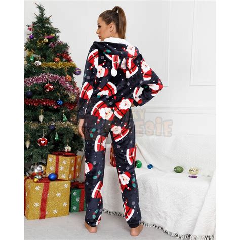 Womens Christmas Onesie Pajamas Flannel Holiday Onesie Navy