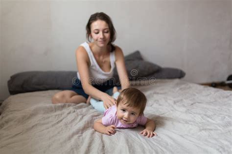 Mother Doing Massage Your Baby Cosy House Lifestyle Selective Focus Stock Photo Image Of