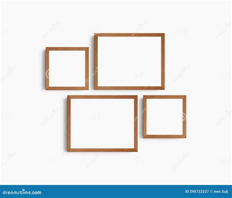 Gallery Wall Mockup Set 4 Cherry Wood Frames Clean Modern And